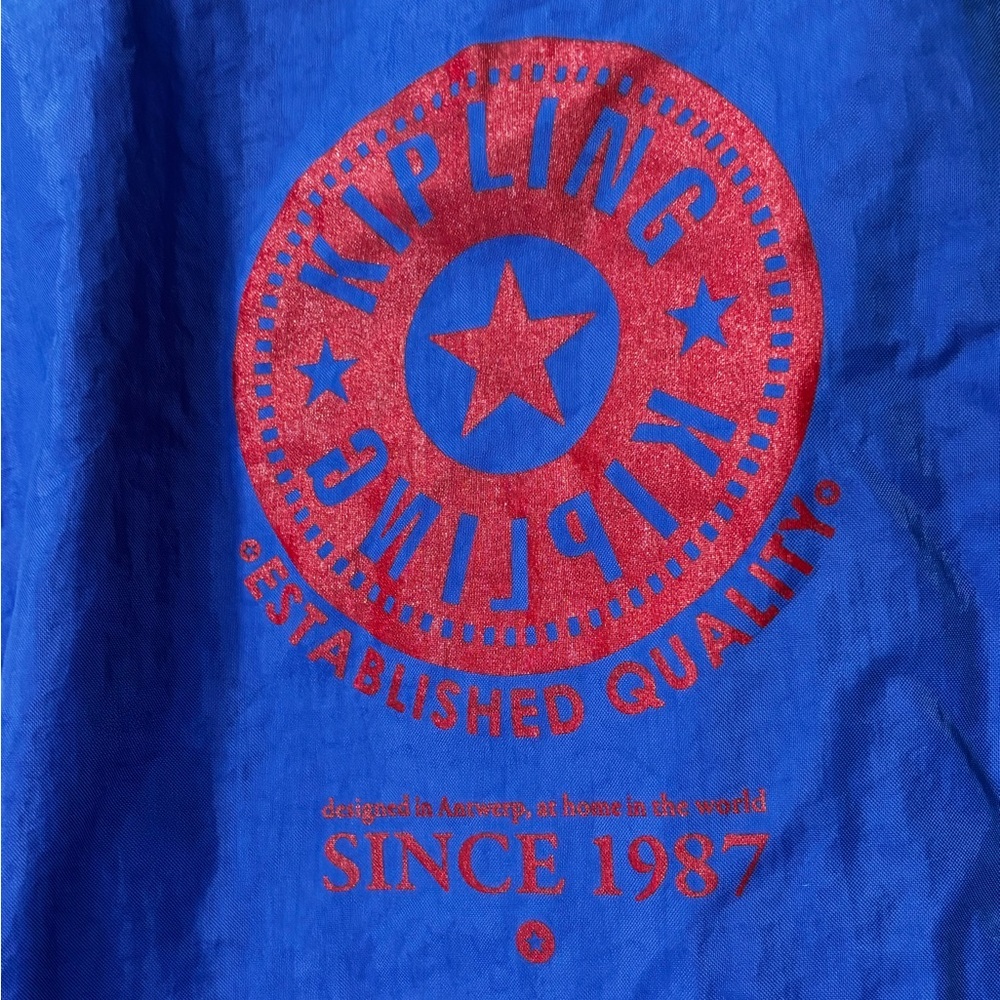 Kipling Hip Hurray Blue Red Packable Foldable Tote Bag